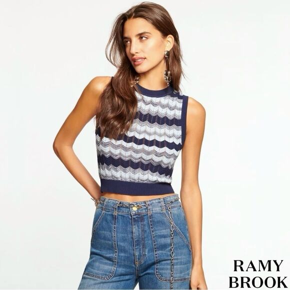 Ramy Brook **NWT** Bonnie Bonnie Sleeveless Knit Sweater in Navy Blue Twist - Picture 2 of 14